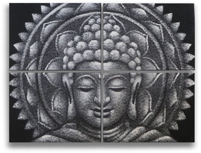 Grijze Boeddha Mandala Brokaat Detail 30x40cm x 4