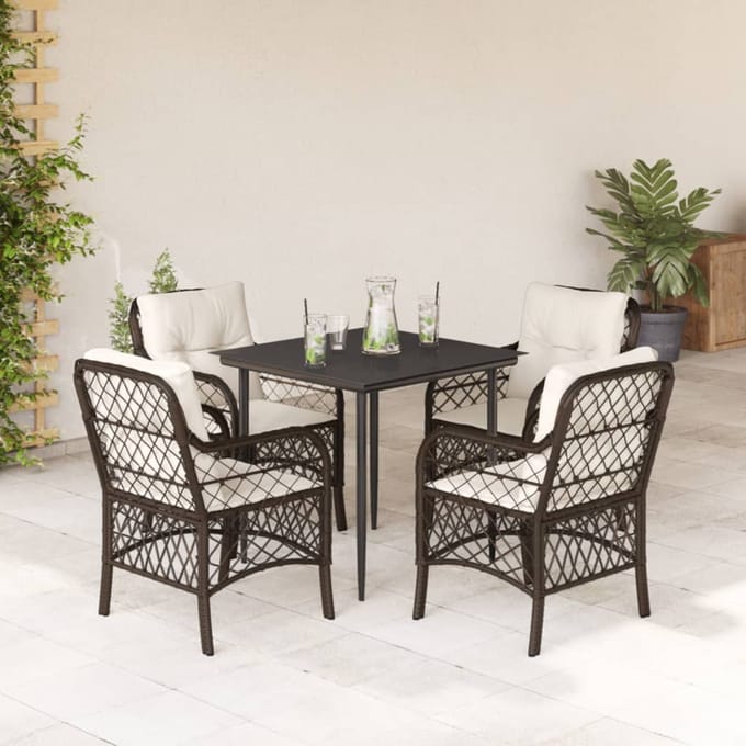 vidaXL - 5-delige - Tuinset - met - kussens - poly - rattan - bruin