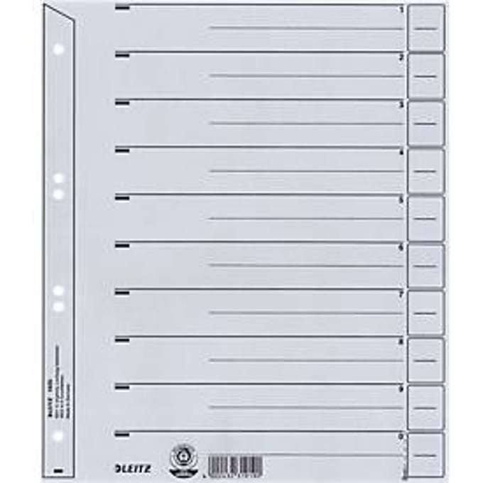 Scheidingsbladen Leitz A4 karton 200gr 6-gaats grijs 100 stuks