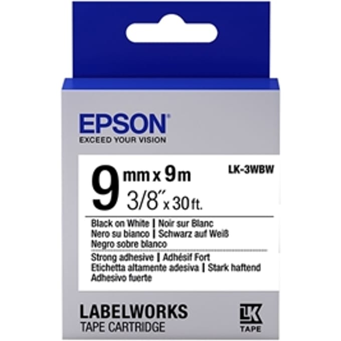 Epson LK-3WBW Label Cartridge Strong Adhesive Black/White 9mm (9m)