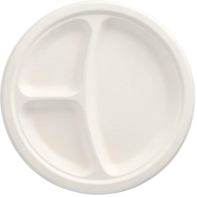 50 Borden van suikerriet pure 3-vaks Ø 23 cm · 2 cm wit