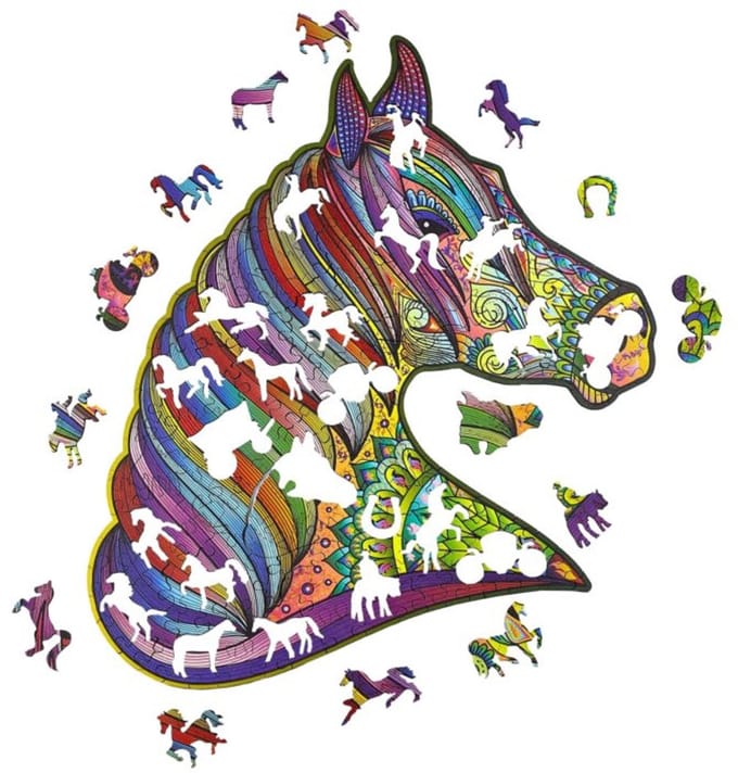Vurig paard 34 x 34 cm - Houten puzzel (202 unieke stukjes)