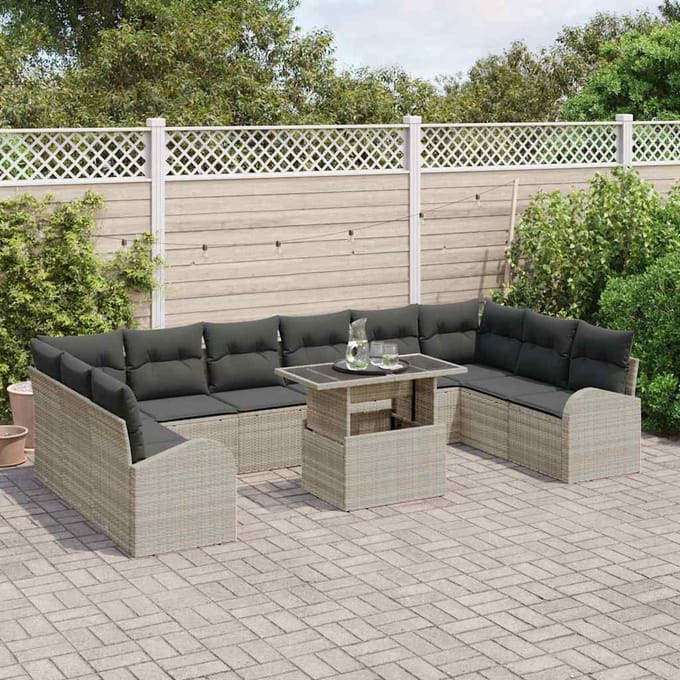 vidaXL - Tuinbank - Set - 11 - st - Lichtgrijs - poly - rattan