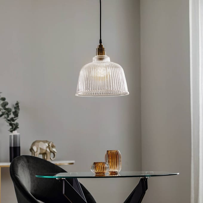 Euluna - hanglamp - 1licht - Metaal, glas - E27 - oud messing, helder