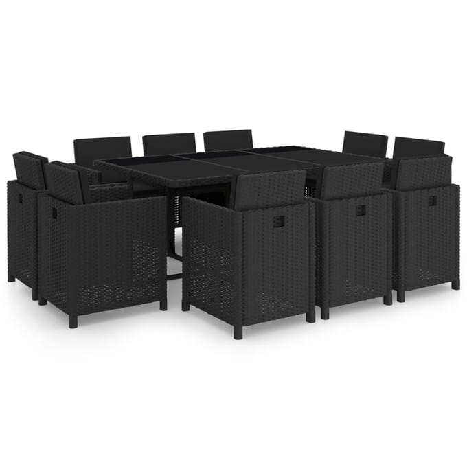 vidaXL - 11-delige - Tuinset - met - kussens - poly - rattan - zwart