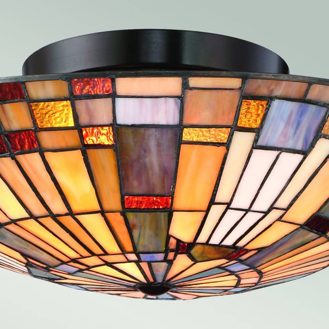 Quoizel Tifanny LED Plafondlamp Inglenook | 2X E27 Max 60W | Valiant Bronze & Art Glass Shade