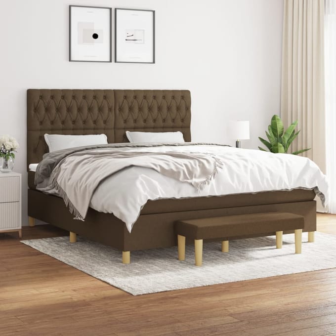 vidaXL - Boxspring - met - matras - stof - donkerbruin - 180x200 - cm