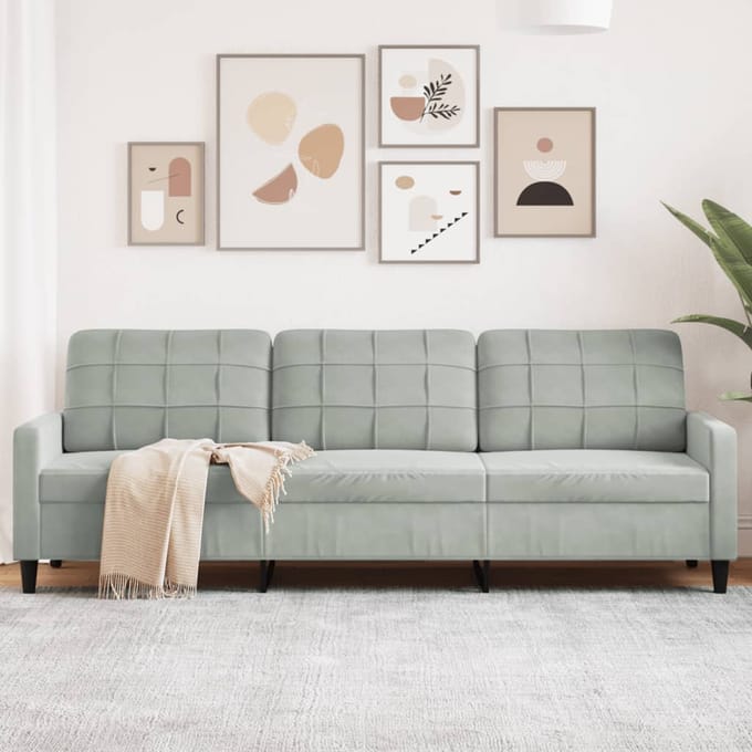 vidaXL - Driezitsbank - 210 - cm - fluweel - lichtgrijs