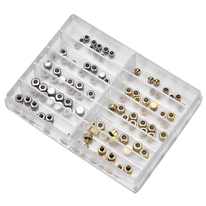 Assortiment de pièces de rechange pour couronnes de montres, accessoires et kit d'outils de réparation de montres white