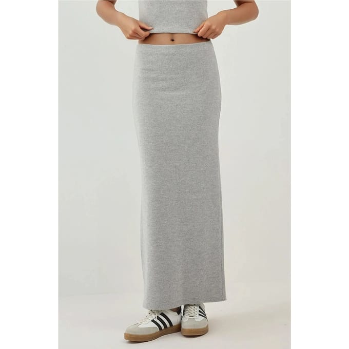 Elastische Taille Zachte Textuur Rok met Split