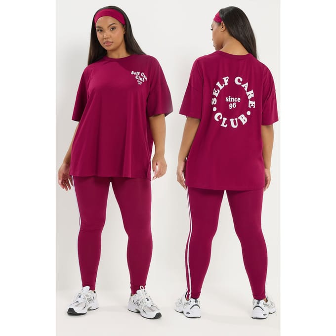 Yours Active Bordeauxrood 'Self Care Club' Tshirt Size 44