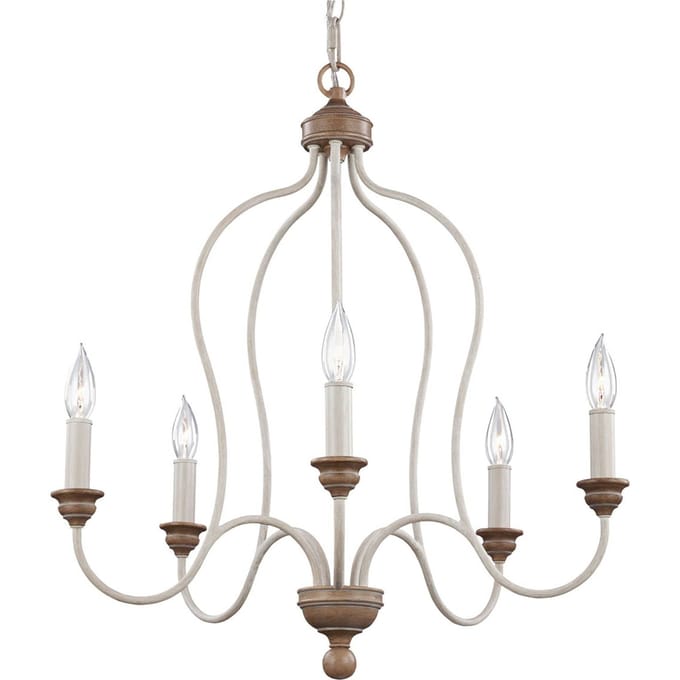 Feiss LED Kroonluchter | 5X E14 Max 40W | Dimbaar | Chalk Washed/Beachwood