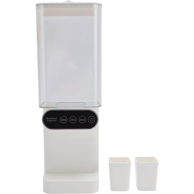 Distributeur de Bain de Bouche Capacité 700 ml 3 Vitesses Induction Intelligente Distributeur de Bain de Bouche avec 2 Gobelets Magnétiques pour Salle de Bain white