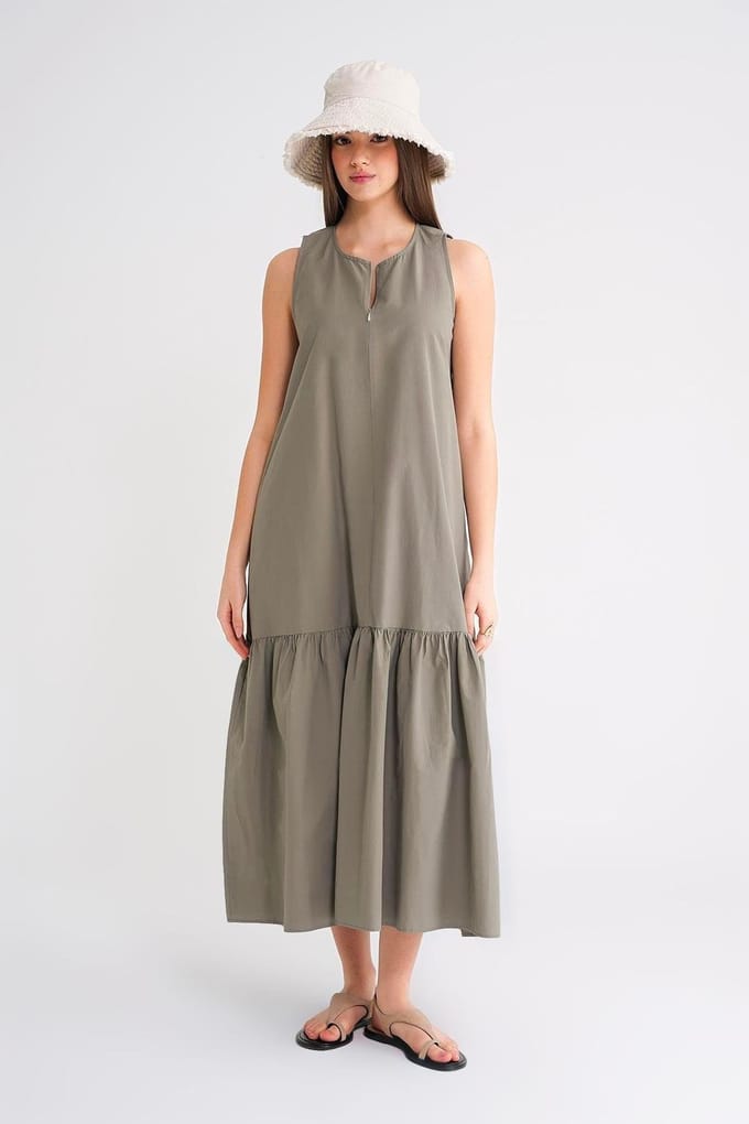 Maxi-jurk met Kraag en Rimpeldetails