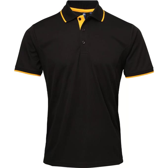 Premier Heren Coolchecker Contrast Pique Poloshirt (Zwart/Zonnebloem)