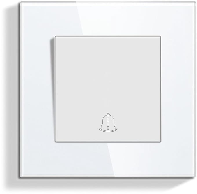 Deurbel Schakelaar - Drukknop Schakelaar - Woning Installatie - Krasbestendig Glas - 86 x 86 mm - Wit