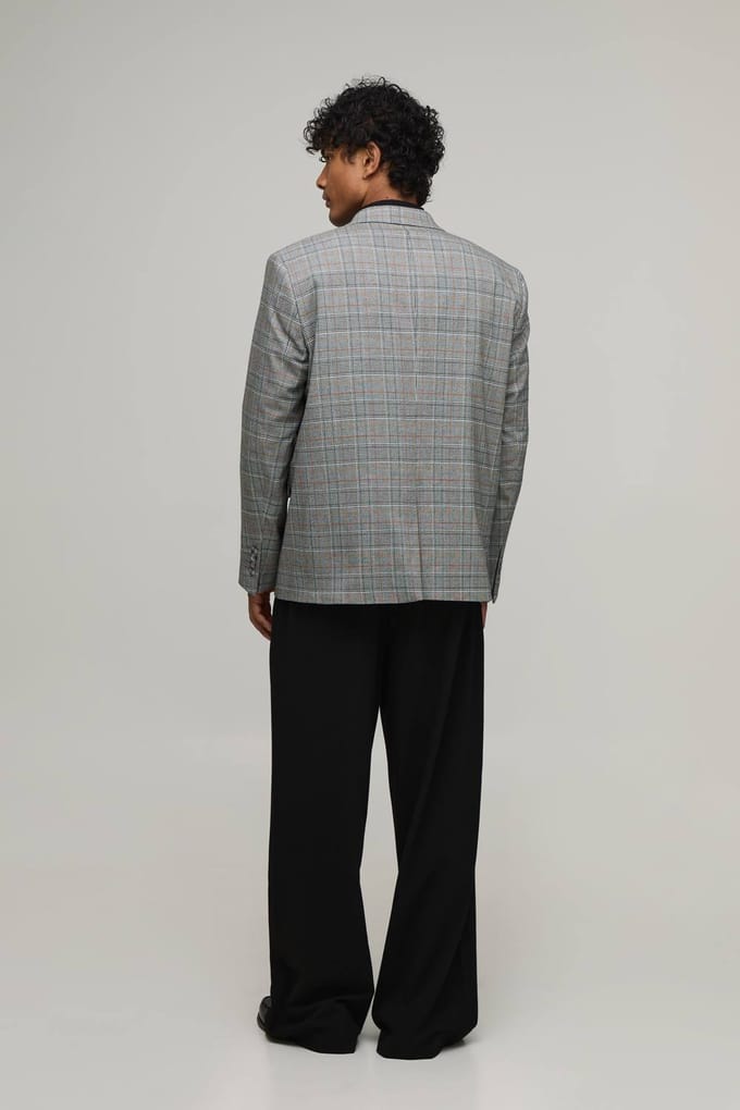 Checked Oversized Slouchy Suit Jacket | Chocolate | Size 62