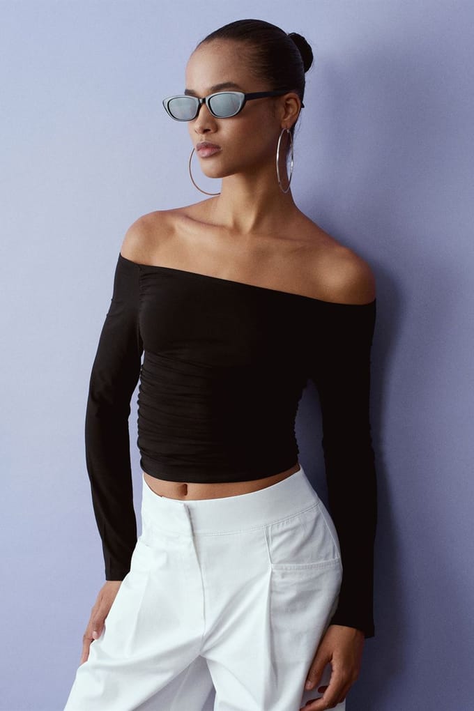 Off-Shoulder Slim Fit Gebreide Blouse