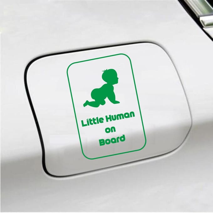Bumpersticker - Little Human On Board - 15 X 10 - Groen