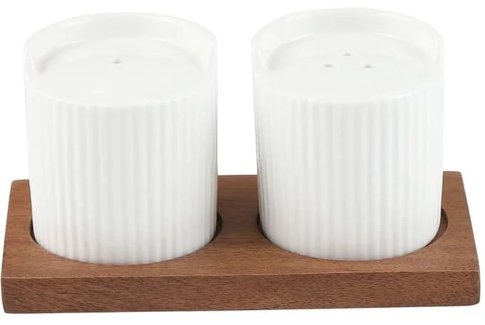 Porseleinen acacia 3-delige zout en peper set