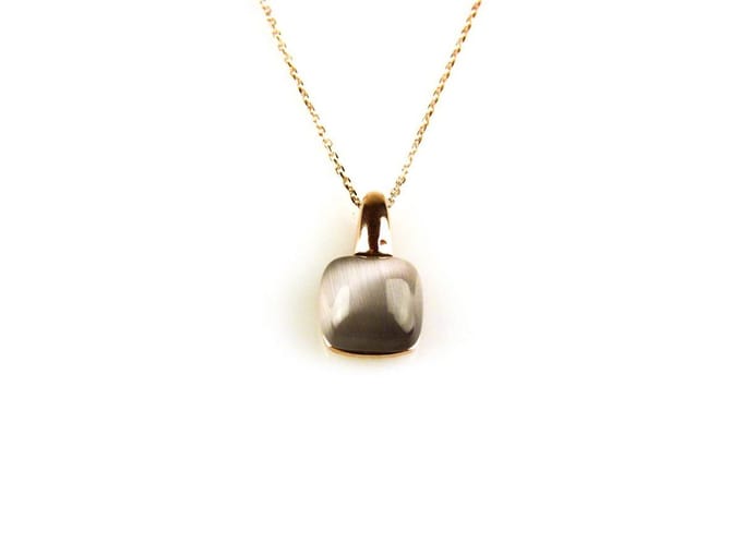 model Caprice ketting in zilver roze verguld met hanger grijze steen