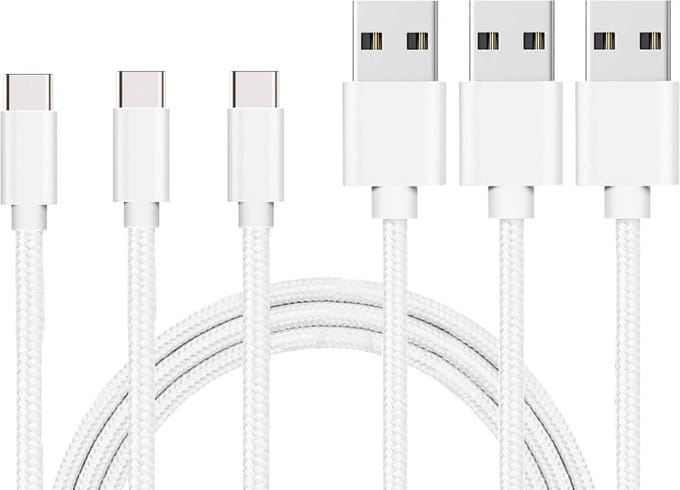3x USB C naar USB A Nylon Gevlochten Kabel Zilver Wit - 1 meter - Oplaadkabel voor Honor Magic 5 / Magic 5 Lite / Magic 5 Pro / Magic 4 / Magic 4 Lite / Magic 4 Pro