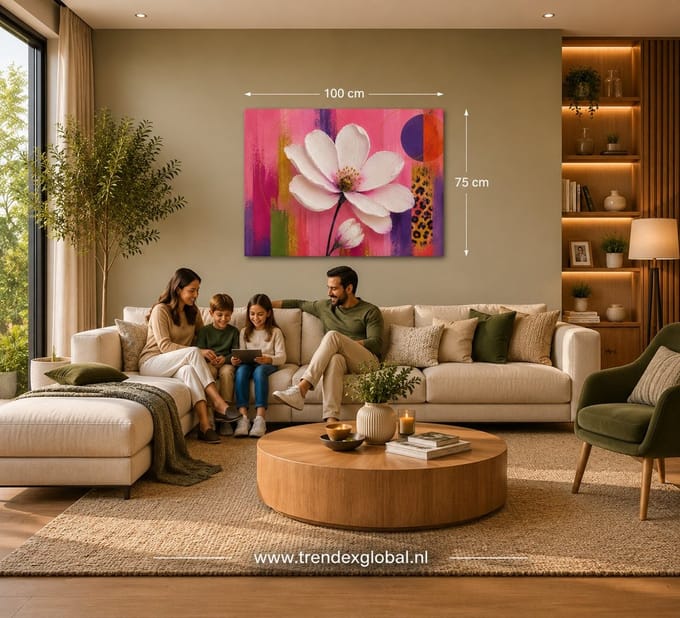 Canvas Schilderij Bloem - Roze Wanddecoratie - Kunst - 100 x 75 cm