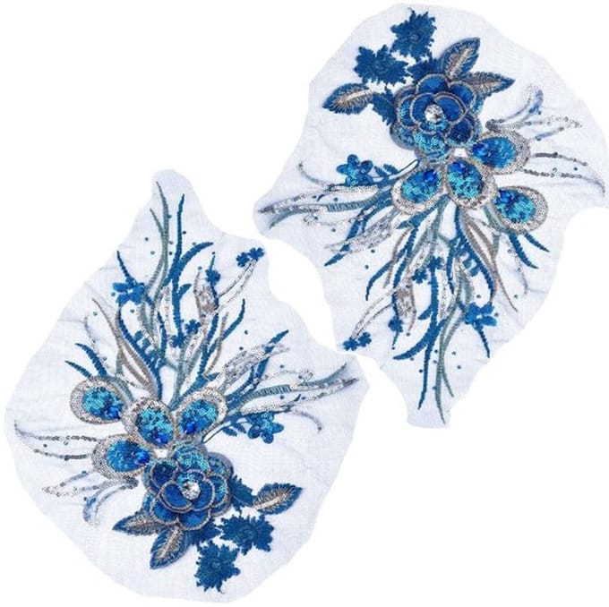 Dailygoody - 3D bloem borduurwerk - Kant applique - Blauw