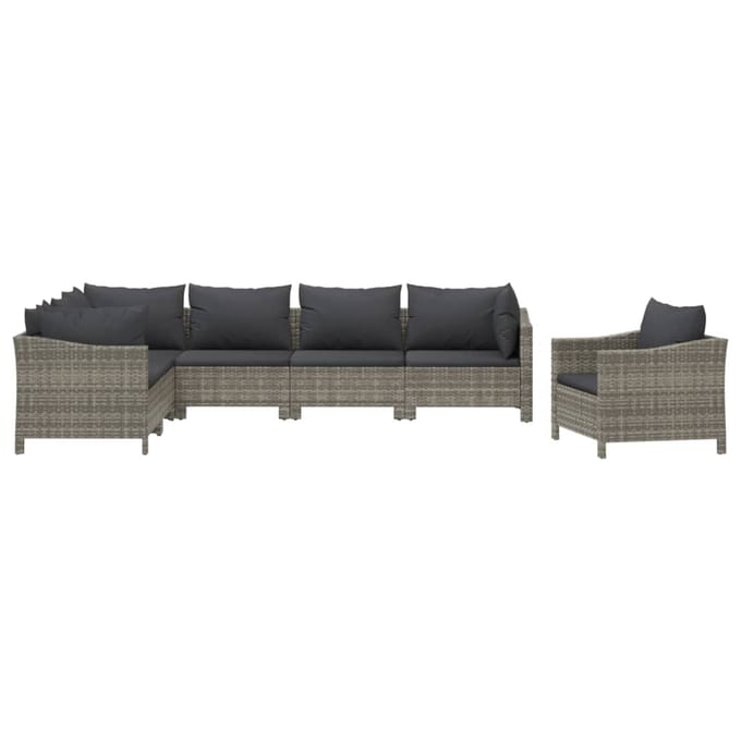 vidaXL - 7-delige - Loungeset - met - kussens - poly - rattan - grijs