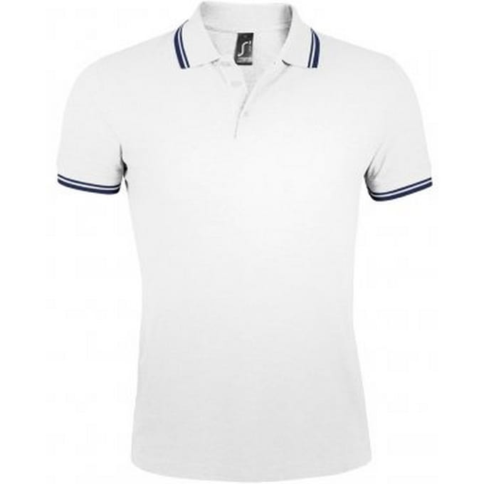 SOLS Heren Pasadena getipt korte mouw Pique Polo Shirt (Wit/Zwaar)