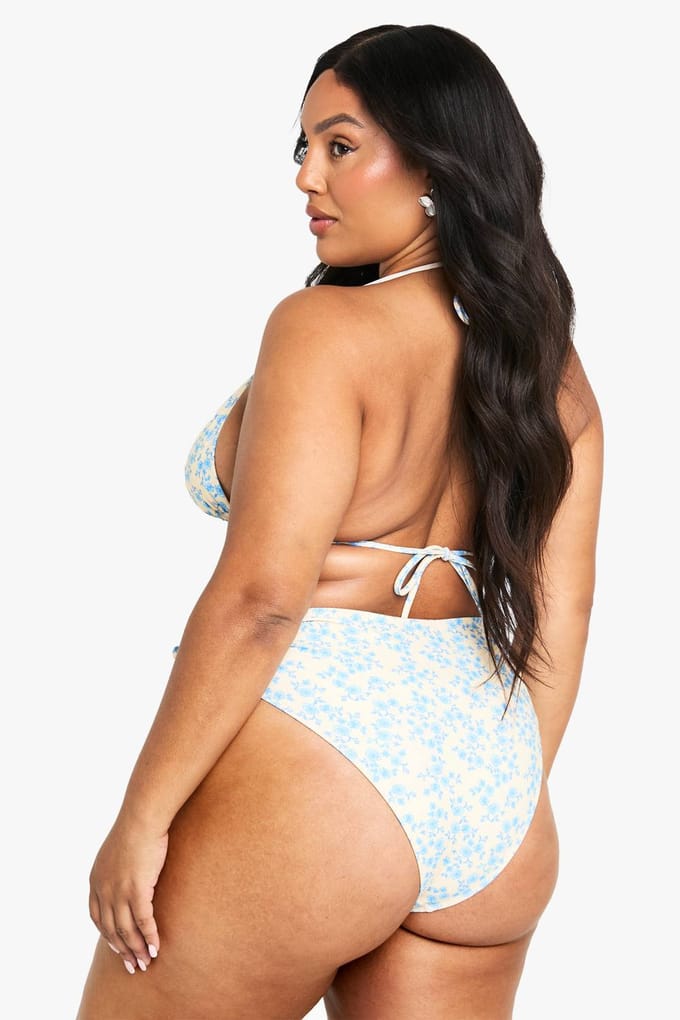 boohoo Dames Plus Ditsy Print Buikcontrole Hoge Taille Slip | Citroen | Maat: 56