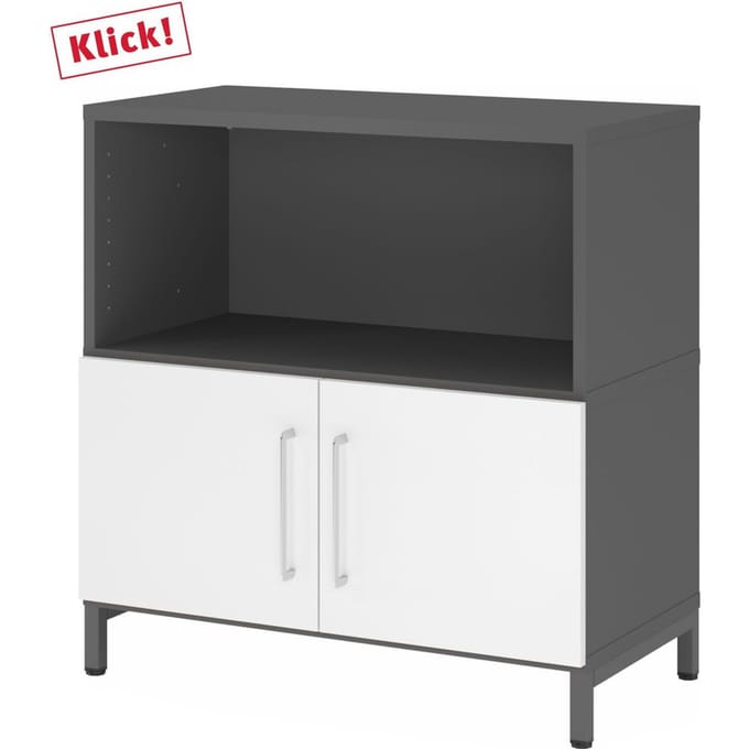 FlexWall | 2 OH | deuren + kast | met sokkelframe - Grafiet/Wit