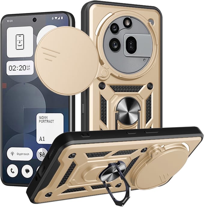 MobyDefend Hoesje - Geschikt voor Nothing Phone (3a) Pro - Pantsercase Met Draaibare Ring - Goud