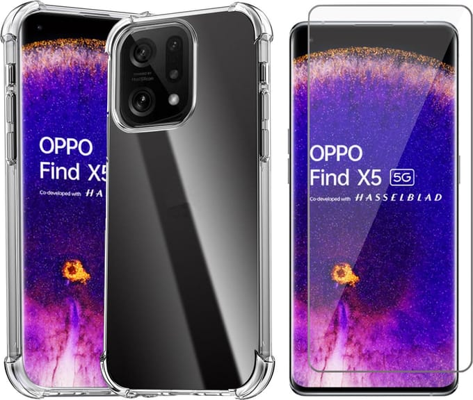 Hoesje geschikt voor Oppo Find X5 - Screenprotector Glas - Shockproof Transparant