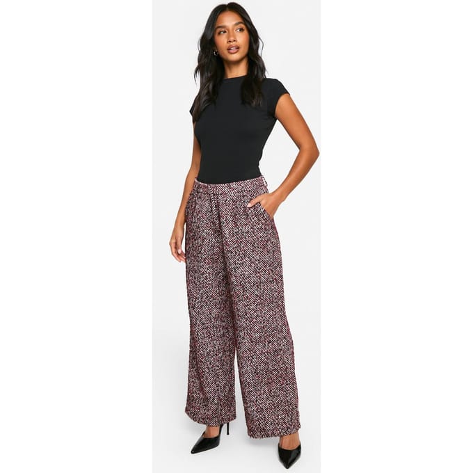 boohoo Dames Petite Herringbone Wool Look Broek | Red | Maat: 8