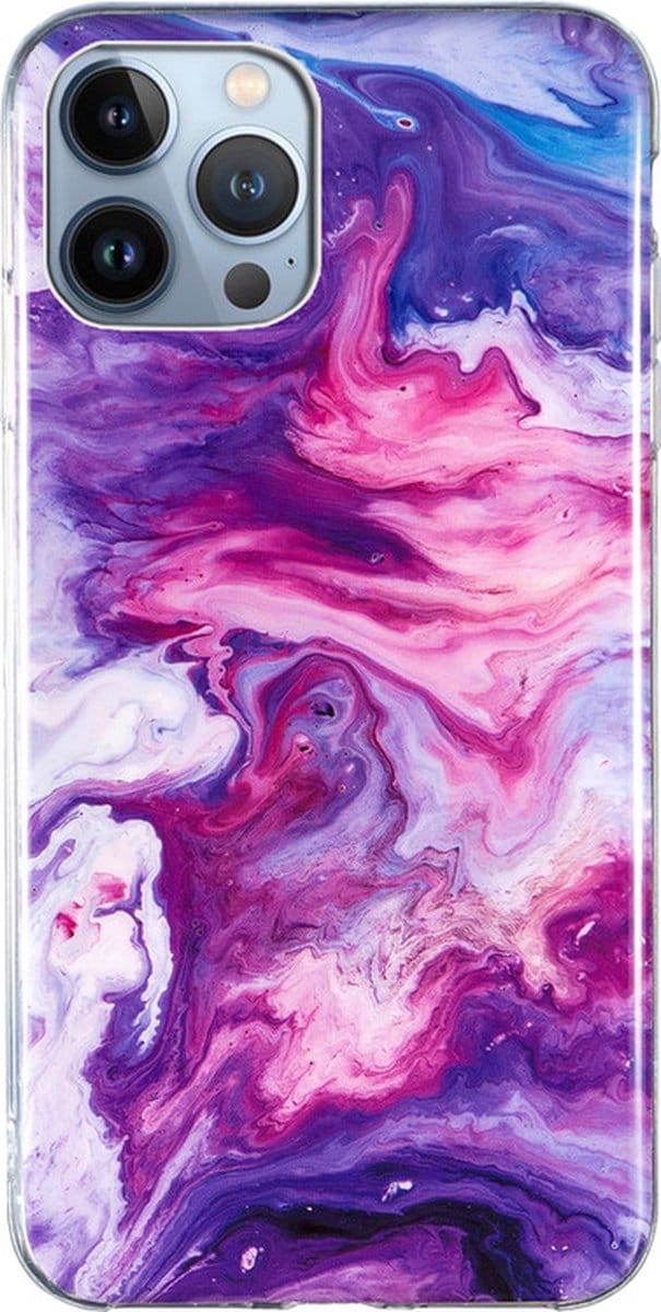 iPhone 14 PLUS Hoesje - Siliconen Back Cover - Marble Print - Paars Marmer - Provium