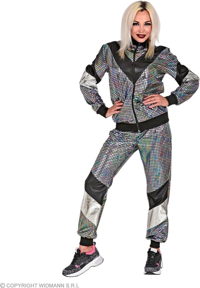 Trainingspak disco jaren 80 zilver reflecterend