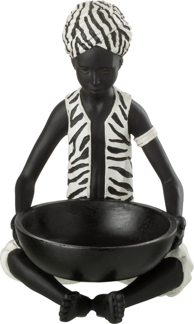 J-Line figuur Jongen Zittend Etnisch - polyresin - zwart/wit