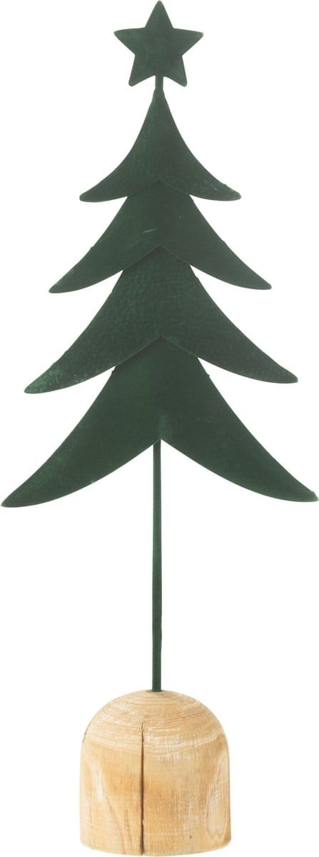 J-Line decoratie Kerstboom Op Voet + Ster - metaal/hout - donkergroen - small