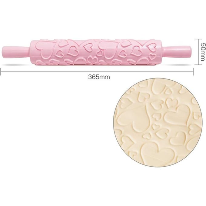 Plastic Anti-aanbak Fondant Roller Gereedschap Draagbare Embossed Roller Fondant Gebak Taart pink