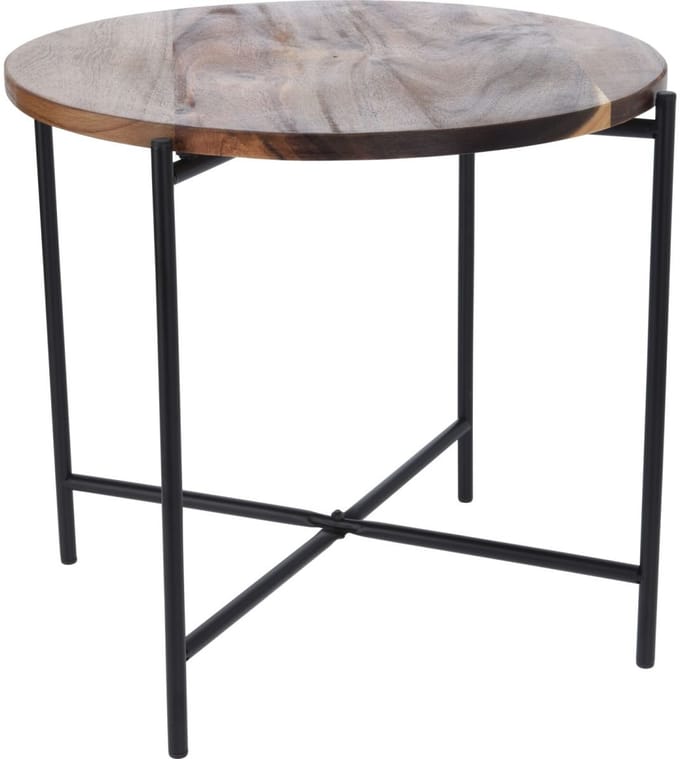Bijzettafel Rond – Acaciahout & Metaal – Ø45 cm – Industrieel Design