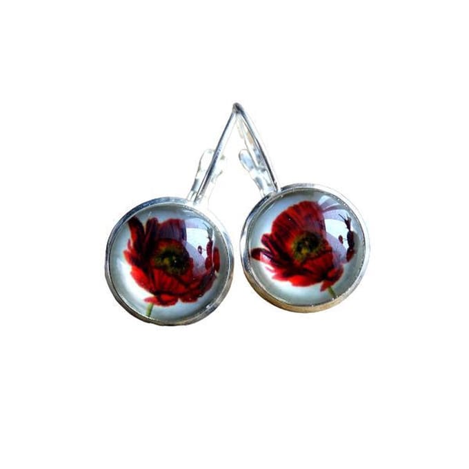 2 Love it Klaproos A - Oorbellen - Rood - Wit - Groen - Zilverkleurig