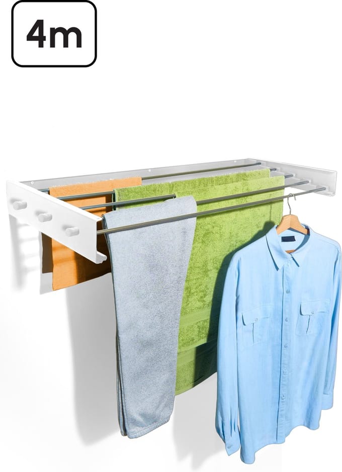 Bodo® In- en uitklapbaar droogrek met Ophanghaken - Wit - 4m Drooglengte