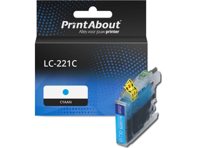 PrintAbout huismerk Inktcartridge LC-221C Cyaan Geschikt voor Brother