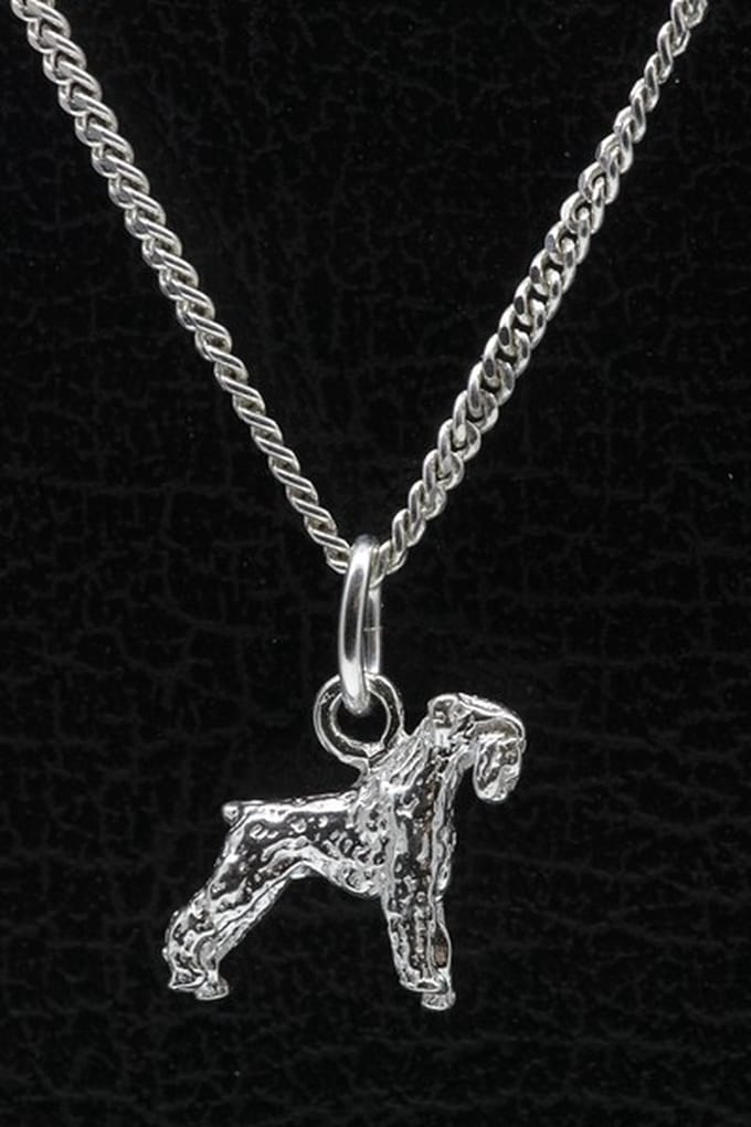 Zilveren Riesen schnauzer oren ongecoupeerd ketting hanger - klein