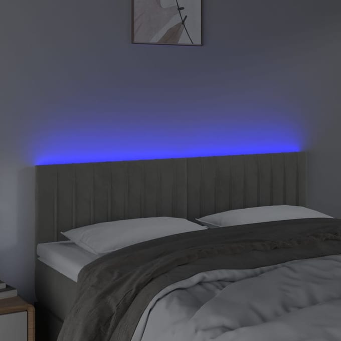 vidaXL - Hoofdbord - LED - 144x5x78/88 - cm - fluweel - lichtgrijs