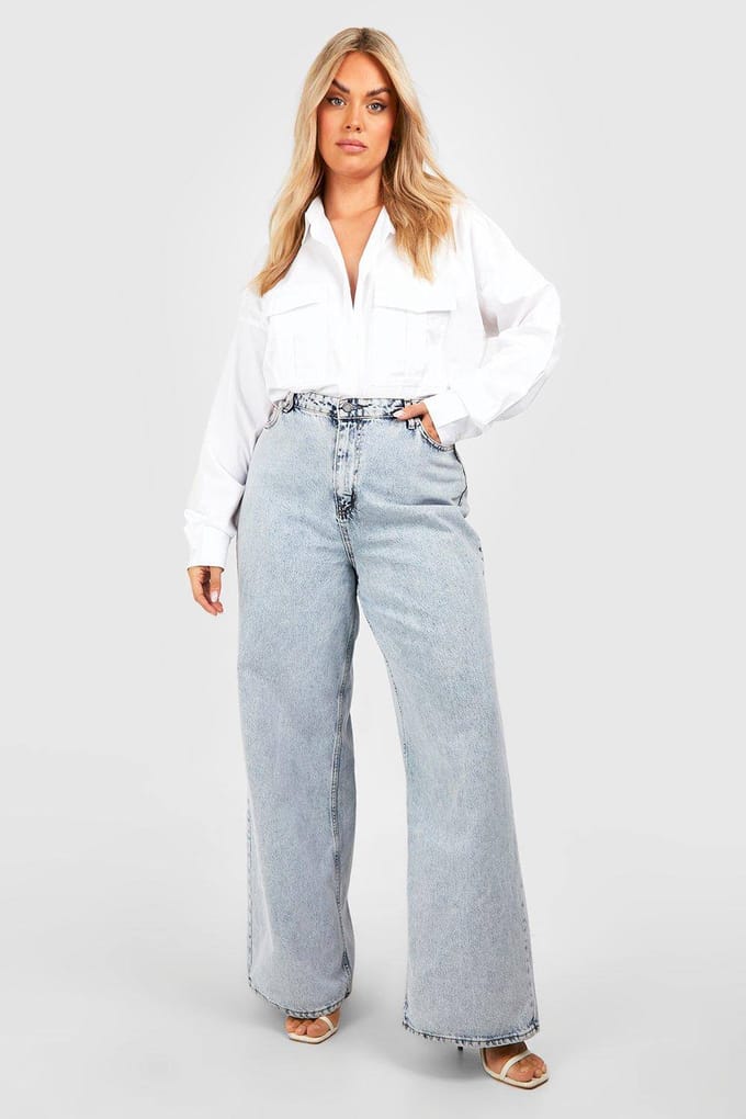 Dames Boohoo Basics Plus Oversized Katoenen Popeline Utility-Shirt | Wit | Maat: 52