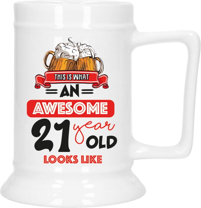 Bellatio Decoration Cadeau Bierpul voor 21 jaar - rood - grappige leeftijd bierpul - 530 ml