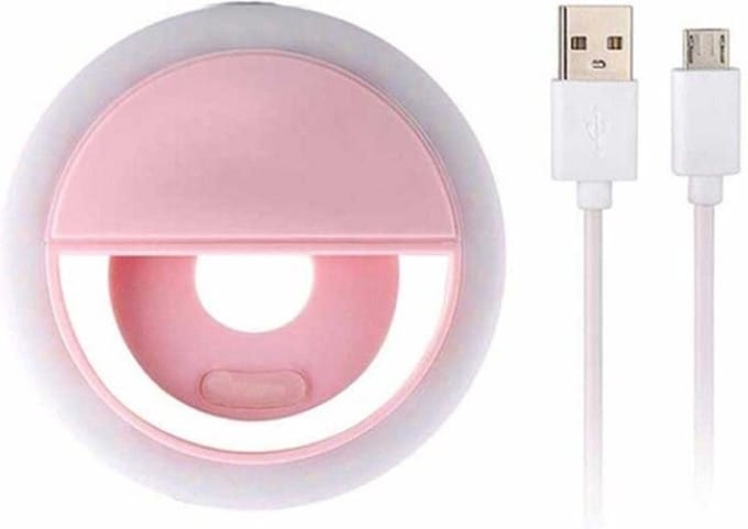 DW4Trading Selfie Ring Light met Clip Roze - Led Licht - met 3 Lichtstanden en Accu