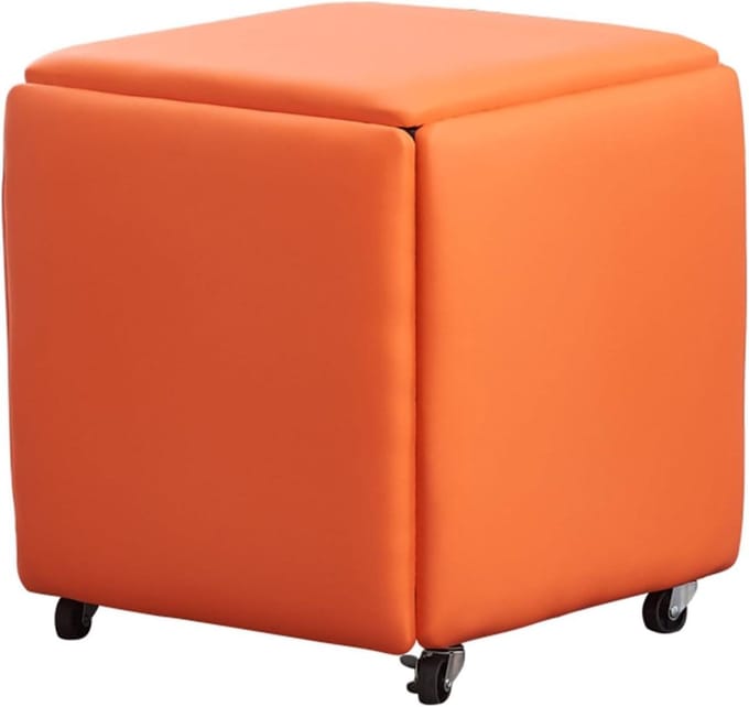 Stapelbare Poef - Zitkubus - Flexibele Zitplaats - 5-in-1 Ontwerp - 38 cm Hoog - Oranje